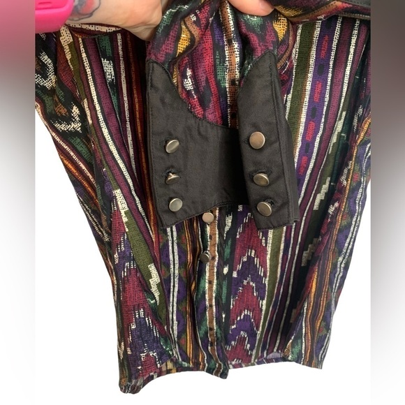 Vintage 80s Rodeo Wrangler Silver Lake Western Aztec Button Down Shirt - Picture 8 of 9